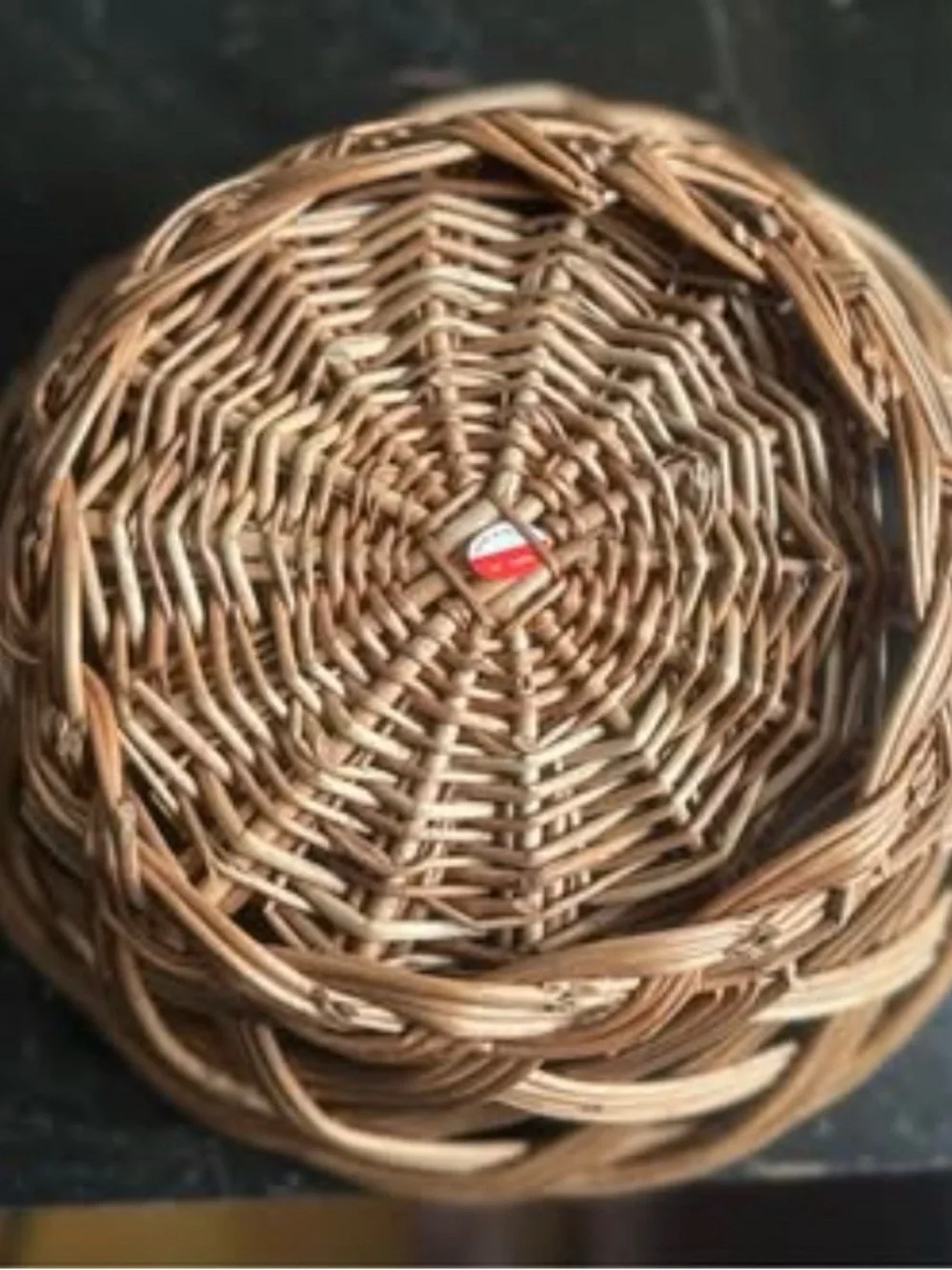 Vintage Polish Woven Rattan Wicker Basket | Small Boho Round Bowl | Handmade
